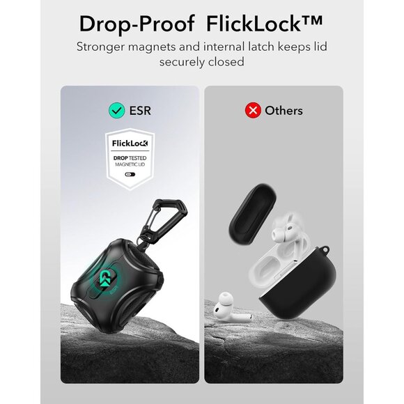 ESR Cyber Series AirPod Pro 3 (2025) Case MagSafe USB-C Drop-Proof Lock Black - Picture 4 of 12
